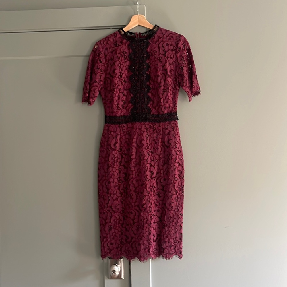 Rachel Parcell Burgundy Lace Dress with Black Trim